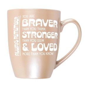 Elanze Designs Inspirational Quote Coffee Cup Mug 10 Ounce Ceramic With Shimmery Metallic Finish Braver Than You Think Precious Pearl - 1 of 4