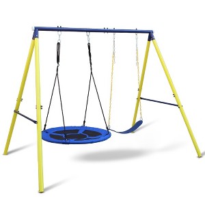Whisen Outdoor 2-Seat Swing Set with Safety Belt, 440lb Capacity, Easy Assembly, Gift for Kids - Multicolor - 1 of 4