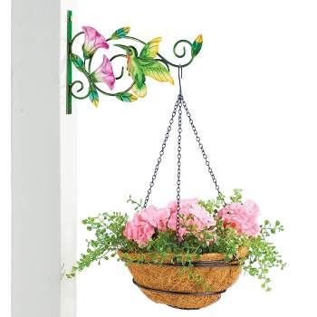Collections Etc Hummingbird Floral Wall Bracket with Hanging Basket Planter 8 X 8 X 15