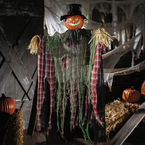 ATC Halloween Animated Hanging Pumpkin Man Decoration with Red Checkered Shirt - 1 of 2
