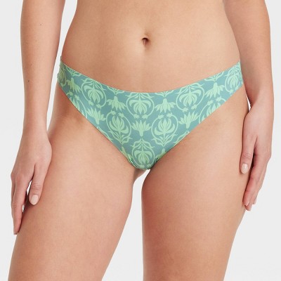 Women's Floral Print Invisible Edge Thong - Auden™ Tidal Flow/Lime Lotus Floral XL