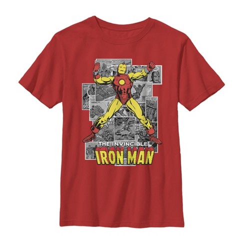 Boy's Marvel Iron Man Gray Grayscale Panels T-shirt - Red - Medium : Target