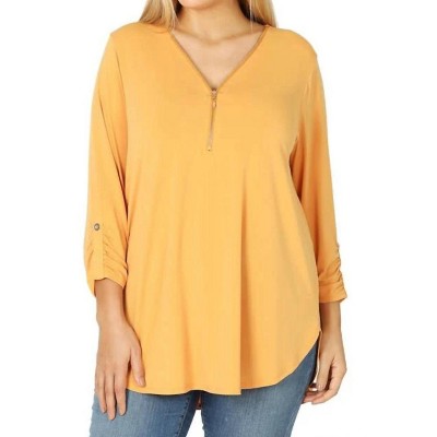 Women's Ity Front Zip-up 3/4 Sleeve Top - Plus - ZENANA