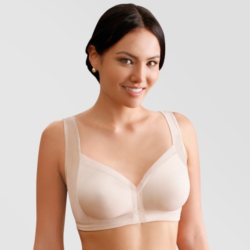 Annette Women's Front Close Wireless Bra with Wide Straps - Buff Beige 34DD,  by Annette