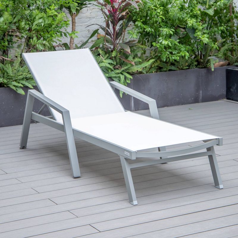 LeisureMod Marlin Patio Sling Chaise Lounge Chair With Arms in Grey Aluminum, Black, 5 of 13