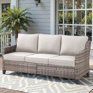 Belord High Back Outdoor Sofa Patio Couch, All-Weather Wicker Patio Furniture Sofa with Wide Armrest and Cushion for Balcony, Porch, and Deck - 1 of 4