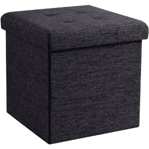 Ornavo Home Foldable Tufted Linen 15" Inch Square Storage Ottoman - 1 of 4
