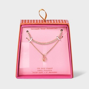 14K Gold Dipped Cubic Zirconia Initial Necklace Set 2pc - A New Day™ Gold - 1 of 3