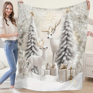 Lomsoe Cozy Christmas Throw Blanket - Super Soft Flannel with Festive Reindeer& Tree Design, Perfect for Couch or Bed, Christmas Decor. - 1 of 4