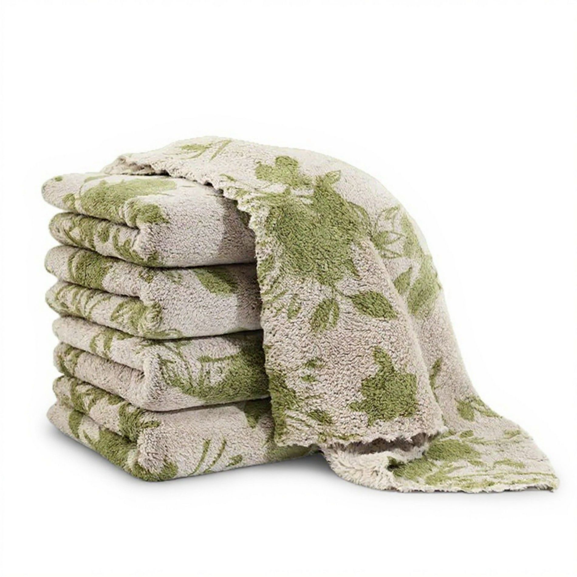 Alilang 4-PC Botanical Pattern Plush Hand Towels Set Soft Absorbent Textured Fabric for Kitchen Bathroom or Guest Use - Green