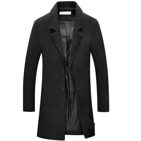 Lars Amadeus Men's Classic Solid Slim Fit Notch Lapel Single Breasted Overcoat X Large Black