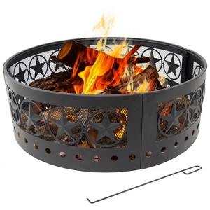 Sunnydaze Outdoor Heavy-Duty Steel Portable Large Round Four Star Cut Out Fire Pit Ring - 36" - Black - 1 of 4