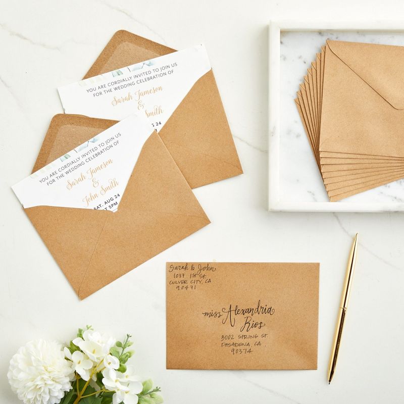 Juvale Kraft Paper Invitation Envelopes 4x6 for Wedding, Baby Shower, A6 V-Flap Brown Envelopes for Thank You Cards (50 Pack), 2 of 9