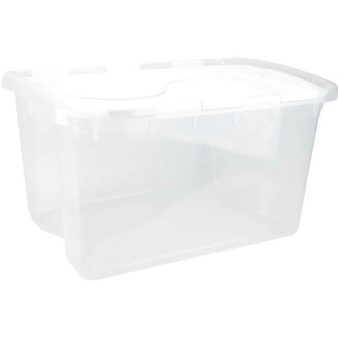 Sterilite Single 48-Quart Clear Hinged Lid Storage Tote Box Container with  Attached Hinged Lids for Home Organization, (12 Pack)