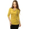 Allegra K Women's Cowl Neck Long Sleeves Buttons Decor Solid Ruched Top - 2 of 4