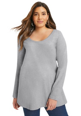 June + Vie by Roaman's Women's Plus Size Long-Sleeve Swing One + Only Tee