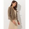Allegra K Women's Winter Warm Cropped Collarless Faux Fur Fluffy Jacket - 3 of 4