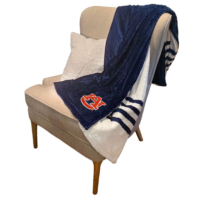 NCAA Auburn Tigers Cable Knit Embossed Logo with Faux Shearling Stripe Throw Blanket, 3 of 4