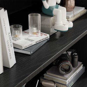 [41.5-inch | Extra Large Capacity]Doorless Black Wood Grain Storage Shelf (Decor & Storage Combo for Living Room/Bedroom) - 1 of 3