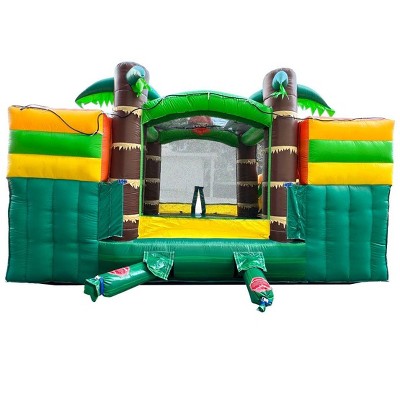 Tropical Inflatable Bounce House with Dual Water Slides