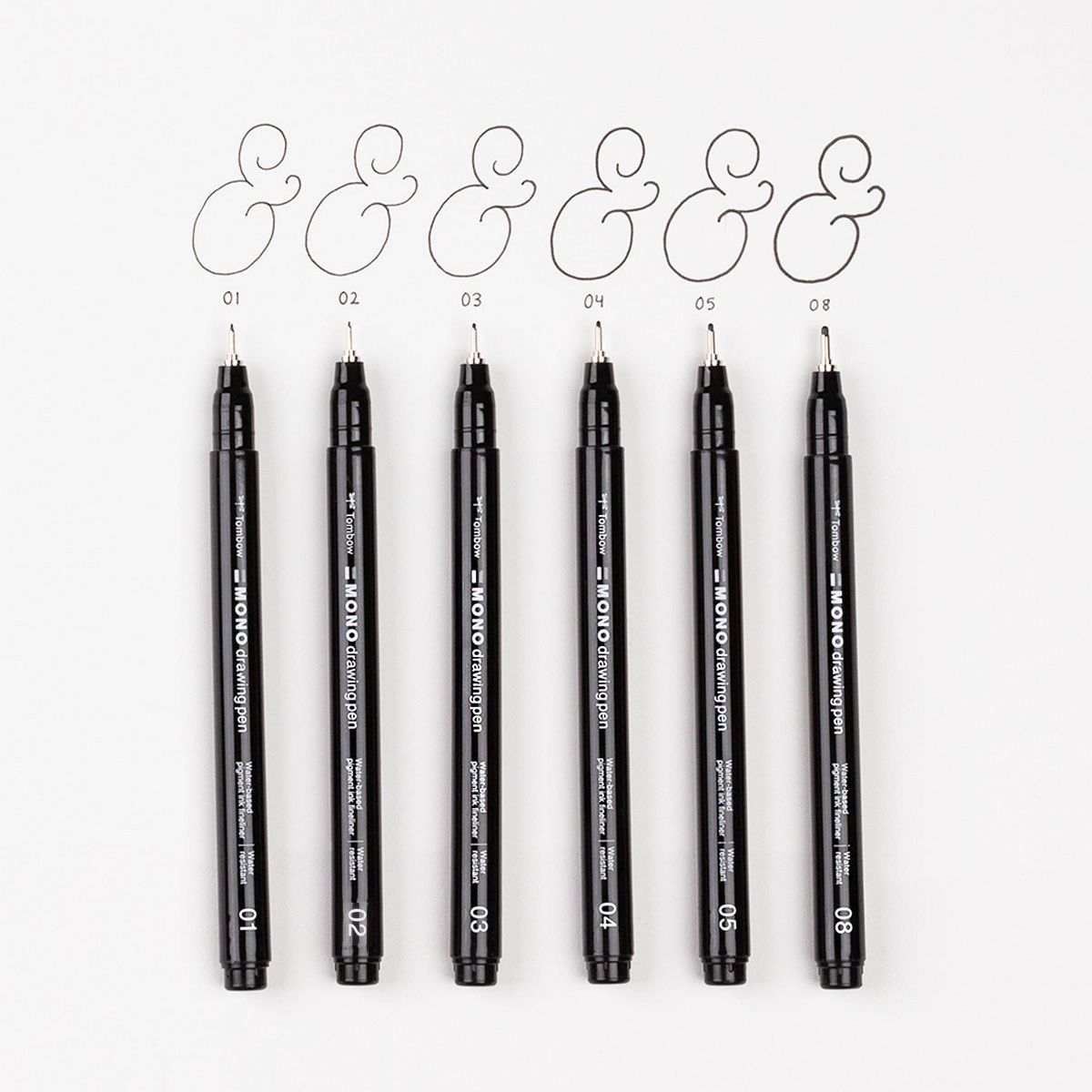 6ct MONO Drawing Pens Black - Tombow: Quick Drying, Durable Tip, Technical & Illustration Pens, Bold to Extra Fine Points - thumbnail 2