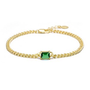 Guili 14K Gold Plated Chain Bracelet with Emerald Green Cubic Zirconia Adds a Bold Yet Elegant Pop of Color to Any Jewelry Collection - 1 of 3