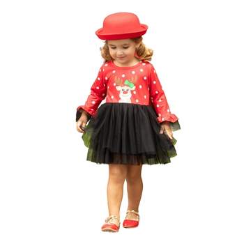 Girls Red Nosed Reindeer Polka Dot Tutu Dress - Mia Belle Girls