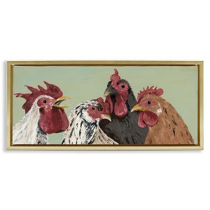 Stupell Industries Four Roosters over Green Floating Frame Canvas Art, Gold, 31" x 14" - 1 of 4