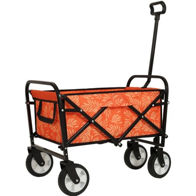 VisioGear Colorful Collapsible Foldable Wagon Cart, Beach Wagon, Utility Wagon Grocery for Cart Camping Shopping, Orange Leaf, 25.98"*17.32"*37.4"