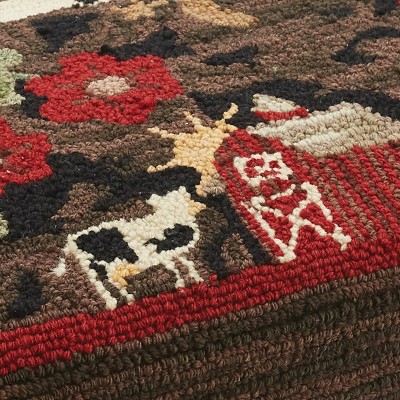 Farm Life Hand Hooked Polyester Ottoman Bench