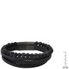 Steeltime Men's braided leather, stone and black ip stainless steel magnetic clasp layered bracelet. Color Option: Black, Brown, Blue - 3 of 4