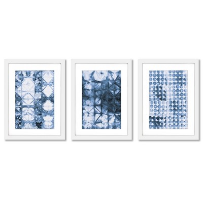 (set Of 3) Indigo Dye By Melissa Averinos White Matted Framed Triptych ...
