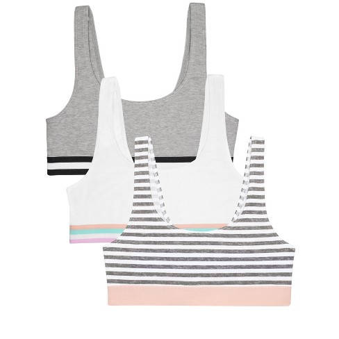 Fruit Of The Loom Girls' Built Up Sports Bra 3-pack Grey Stripe/grey/white  28 : Target