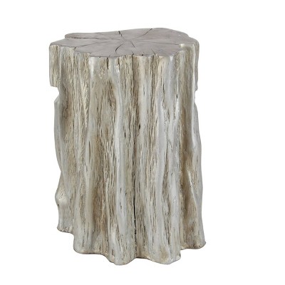 Silver Tree Trunk Inspired Round Fiberglass Accent Stool 13" x 19"