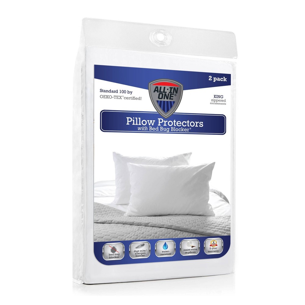 Photos - Bed Linen King 2pk Pillow Protector with Bed Bug Blocker - Fresh Ideas: All In One,