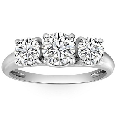 Pompeii3 1 3/4 Ct Three Stone Diamond Engagement Ring 10K White Gold Lab Created