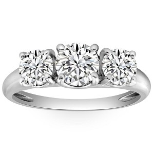 Pompeii3 1 3/4 Ct Three Stone Diamond Engagement Ring 10K White Gold Lab Created - 1 of 4