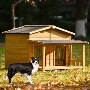 47'' Outdoor Wooden Dog House with Porch, Medium Dog Kennel with Water-Resistant Asphalt Roof, Fencing for Indoor & Outdoor Use – Cuddlewood - 1 of 4