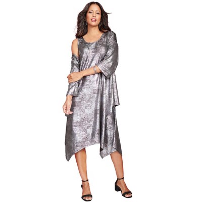 Roaman's Women's Plus Size Metallic 2-Piece Jacket Dress