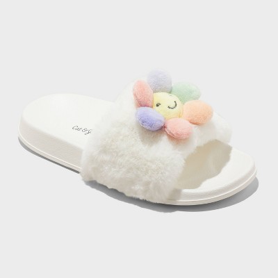 Kids' 3D Flower Slides - Cat & Jack™ Cream