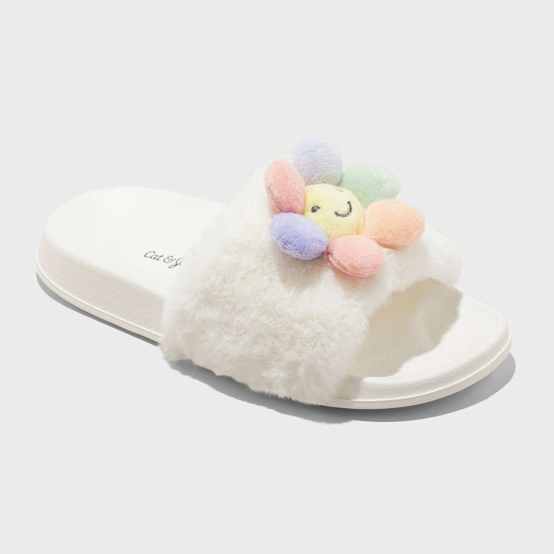Kids' 3D Flower Slides - Cat & Jack™ Cream 6: Slip-On Backless Slippers, Open Toe, Medium Width, Solid Pattern