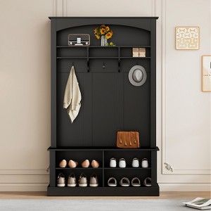 Hall Tree with Shoe Storage, Coat Hooks, Adjustable Bench, and Open Shelf Durable Entryway Organizer with Scratch-Resistant Finish - 1 of 4