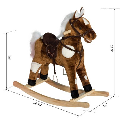 Mshliw Plush Ride-On Rocking Horse Toy with Music & Tail Wagging, Soft Saddle Seat, Metal Frame, Classic Nursery Animal for Toddlers, Halloween gift
