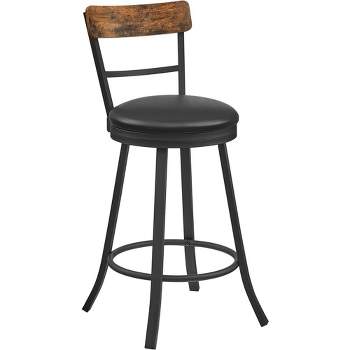 VASAGLE Swivel Bar Stools Counter Height, 25.8 Inch Barstools Chairs with Backs, Industrial Steel Frame, Black and Rustic Brown