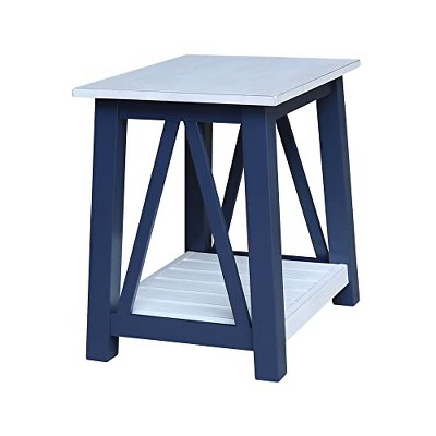 Surrey Solid Wood Rectangular End Table with Shelf - Antiqued Blue