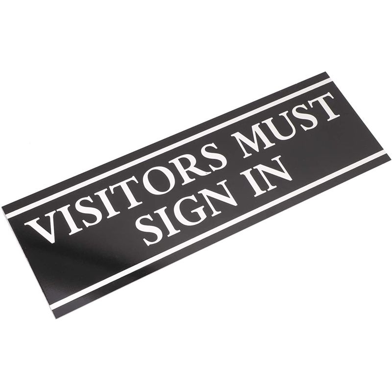 Juvale 6-Pack "Visitors Must Sign in" Office Signs, Adhesive Wall Signs, Black & Silver 9" x 3", 2 of 6