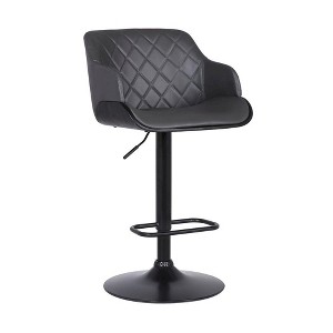 FurniFact,Adjustable Swivel Bar Stool with Black Finish and Grey Faux Leather Seat - 1 of 4