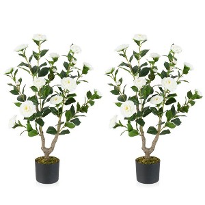Resenkos 2-Pack 36-Inch Artificial Camellia Trees, Realistic Blooming White Flowers, White - 1 of 4
