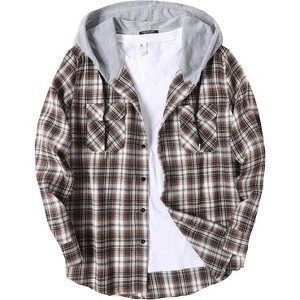 COOFANDY Men's Plaid Hoodie Flannel Shirt Jacket Long Sleeve Casual Fashion Button Shirts - 1 of 4