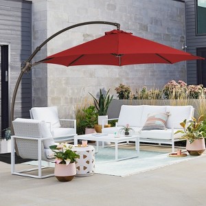 HYLEORY Outdoor Curvy Cantilever Umbrella with Sand Bag Base, Size: 132"/144" - 1 of 4